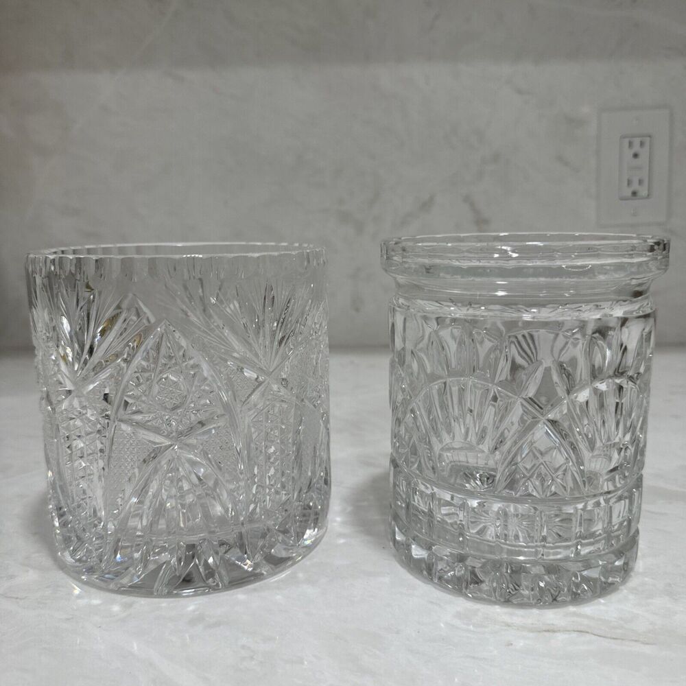Pair Crystal Clear Industries 24% Lead Crystal Jar - Edinburgh Pattern 5” Star - Picture 4 of 9